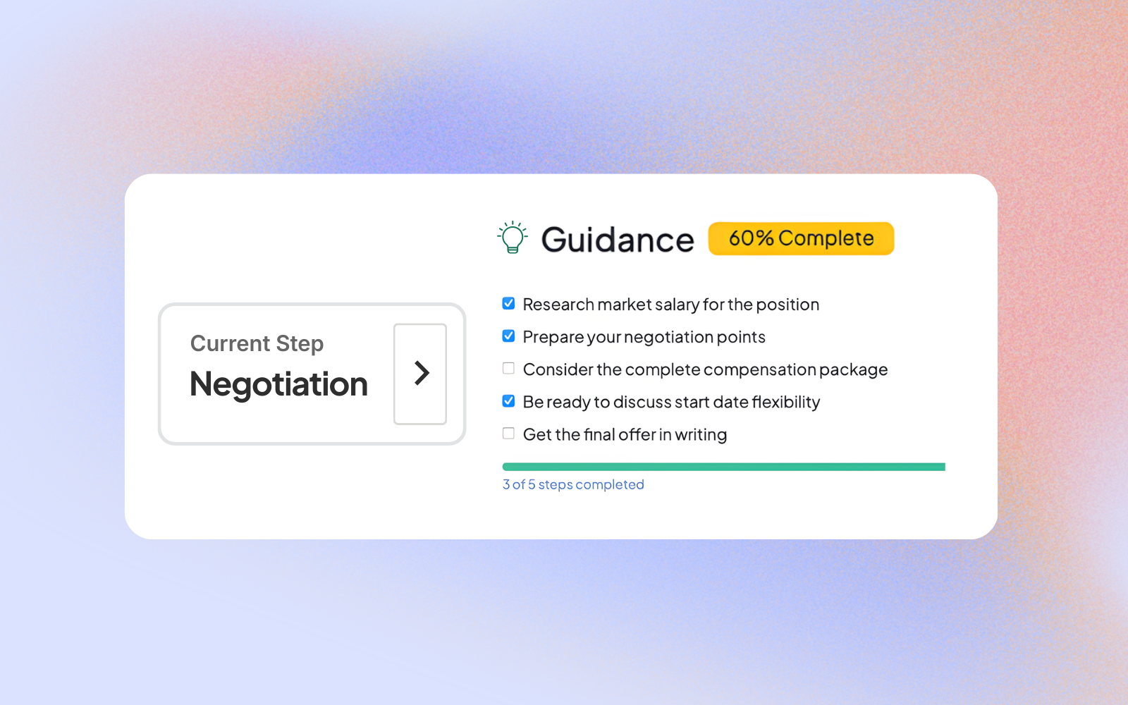 Status-based guidance and tracking screen